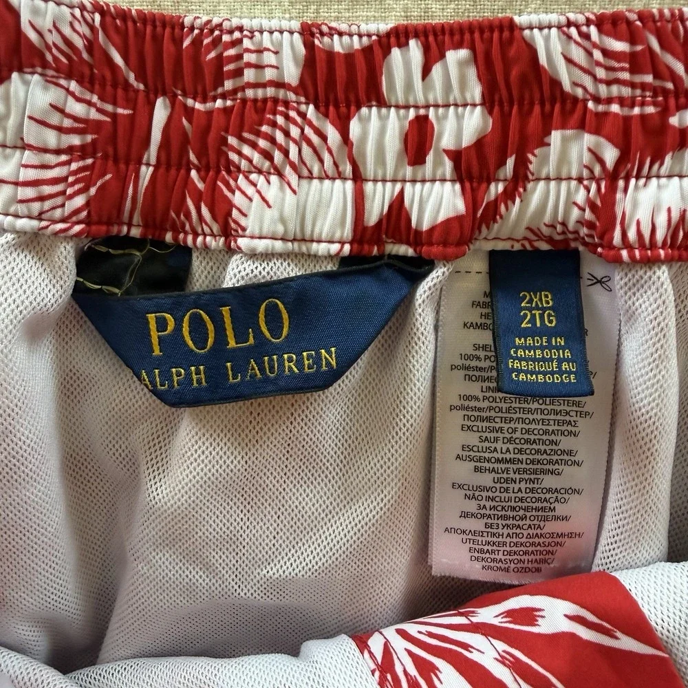 Polo Ralph Lauren Mens 2XB Red Tropical Fish Hibiscus Floral Lined Swim Trunks